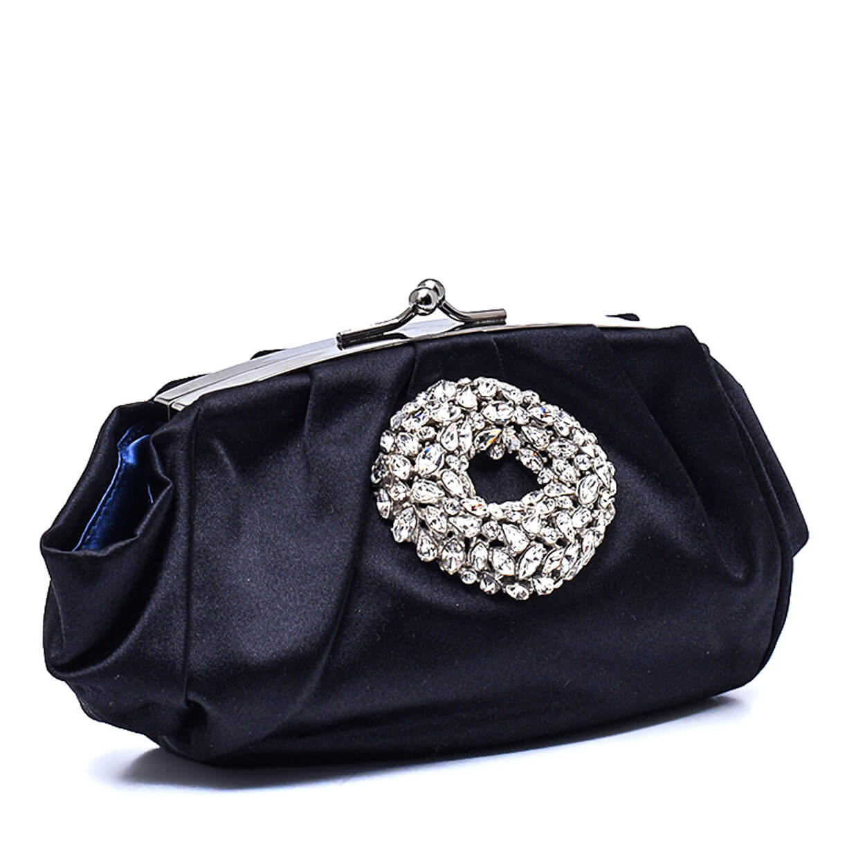 Balenciga - Black Satin Crystal Embellished Night Clutch Bag 